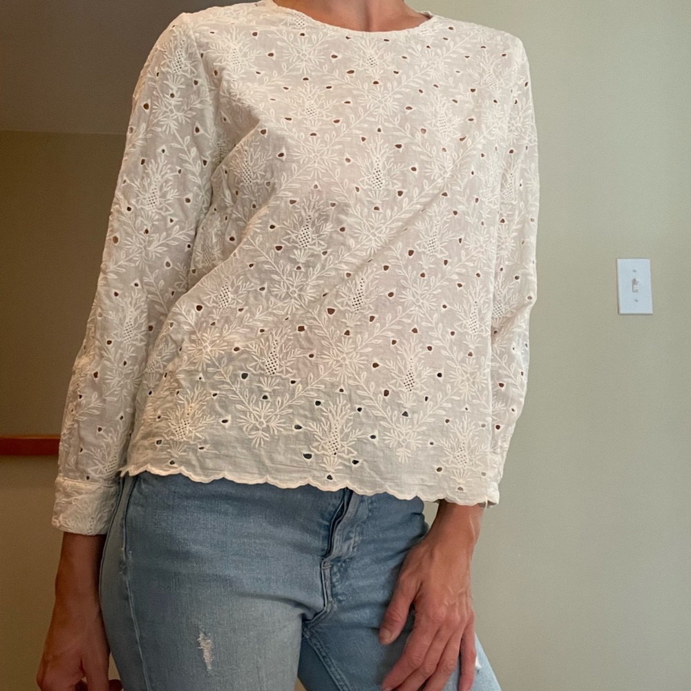 Vintage Cream Embroidered Women's Top